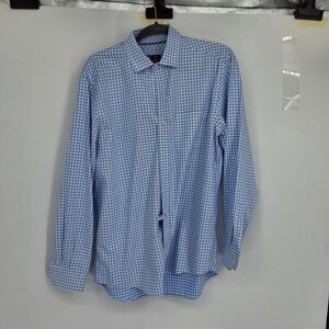 Johnston & Murphy Men's Blue and White Checkered Shirt